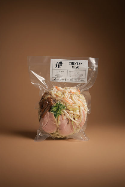 Packaged frozen ramen with chicken breast, bamboo shoot, vegetable mix, scallion